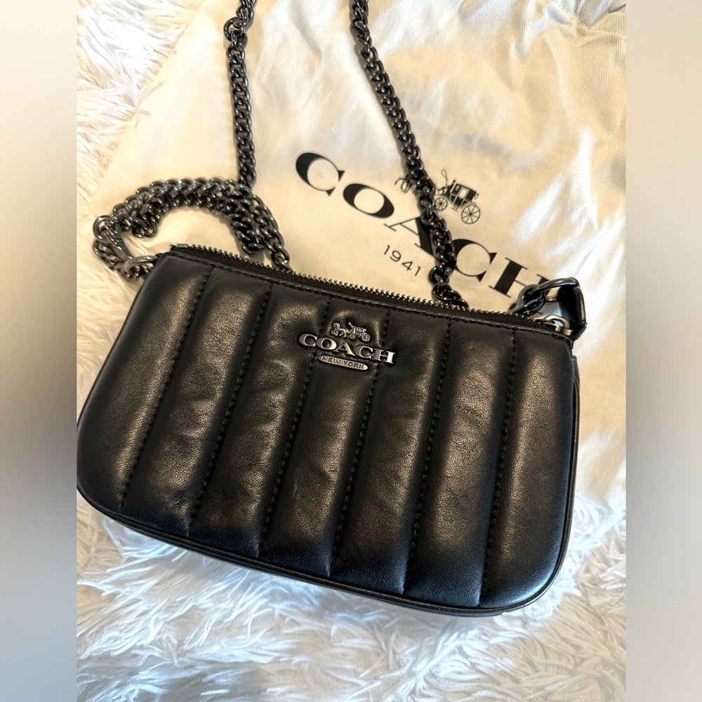 Coach Black Nolita 19 With double Chain and Linear Quilting crossbody